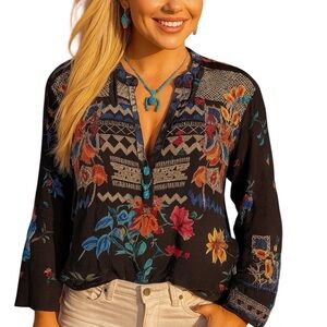 Johnny Was Veda Embroidered Blouse Silk Floral Top NWT